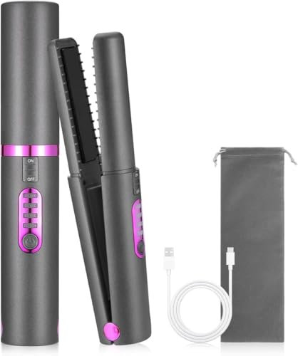 OBEST Kabelloser Haarglätter,2 in 1 Lockenwickler Tragbarer Mini Reise Glätteisen Kabellos,5000mAh Schnelles Aufheizen,3 Ainstellbaren Temperaturen,Typ-C Wiederaufladbar