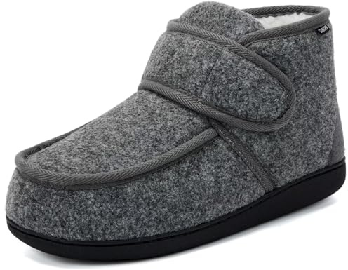 GURGER Zapatillas de Estar por Casa de Hombre Invierno Forro de Peluche Botas de Casa Diabéticos Pantuflas de Casa Altas Botines Gris 42 43