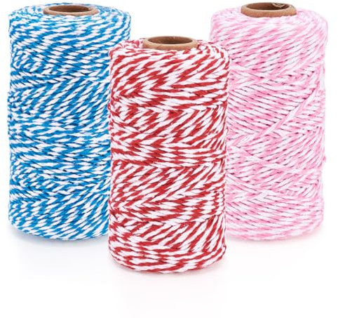 Craftdady 3 rollos de cuerda de macramé de 2 mm x 109.36 yardas, cuerda de macramé de dos tonos, 8 hebras de cuerda de algodón trenzado para manualidades, tejer, obras de arte, colgar en la pared