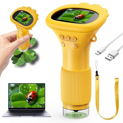 Microscope for Kids,2 IPS Screen 1000X Handheld Digital Microscopes HD Pocket Portable Mini USB Microscope Camera, PC Compatible, Science Edu Fun Birthday Gifts Toys for Children Students