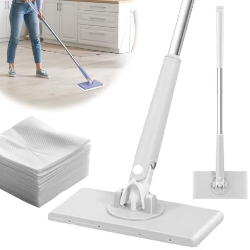 Wischmopp,Bodenwischer Nass für Pads,2 in 1 Bodenwischer,Wet Dry Starterset,Feuchte Bodentücher mit 10 Feuchten Bodentüchern zum Küche für die Tägliche Boden-und Wandreinigung (Weiß)