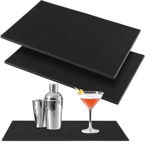 MAKTSAM Lot de 3 Tapis de Service de Bar en Caoutchouc Noir de 45 x 30 cm pour café, Cocktail, Barman