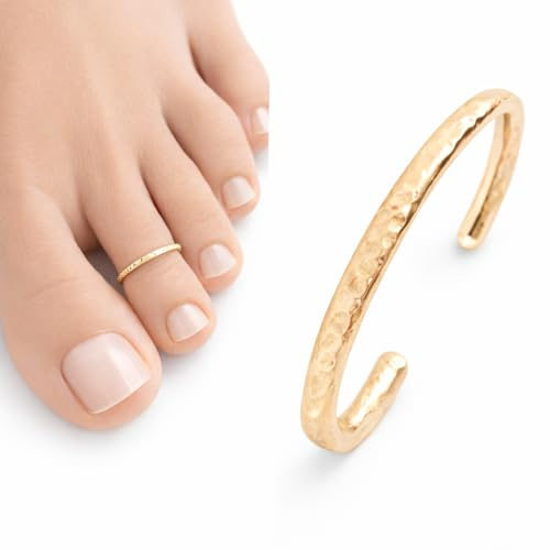 Ellie J Maui 14K Gold Filled Toe Rings for Women Adjustable Open Back Hammered Toe Ring Handmade Non Tarnish Dainty Gold Toe Ring Summer Beach Foot Jewelry