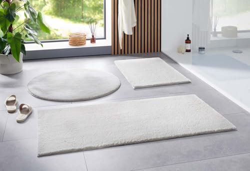 Taracarpet Badematte Uni Boho rutschfest, waschbar, Badezimmer-Teppich, Bad-Vorleger, WC Deko, Duschvorleger für Dusche und Badewannen weich und als Set kombinierbar Creme 120x170 cm
