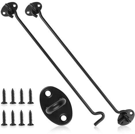2 Pezzi Gancio per Cabina in Acciaio Inossidabile con 8 Viti di Montaggio, 30 cm Nero Gancio e Chiusura a Occhiello per Porte del Garage, Finestre, Porte del Fienile, Cancello da Giardino, Recinzioni