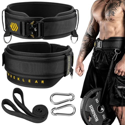 MANUEKLEAR 2-in-1 Weightlifting Belt & Dip Belt with 36.7 IN Rope, Double-Layer Weight Lifting Belts, Powerlifting Gym Weighted Belt for Pull Up Squat (Black, XL)