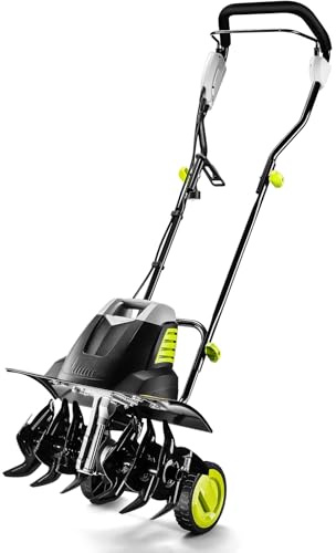 Electric Tiller 12 Amp Rototiller：Powerful Garden Tiller with 6 Steel Tines Tiller, Hand Tiller with 18-inch Tilling Width 8'' Tilling Depth for Gardening, Cultivator for Lawn