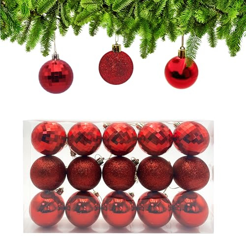 Xcdhemde® Set 15 Palline di Natale, Palline Natale Rosse Plastica 6cm, Addobbi e Decorazioni Per Albero Di Natale (Rosso)