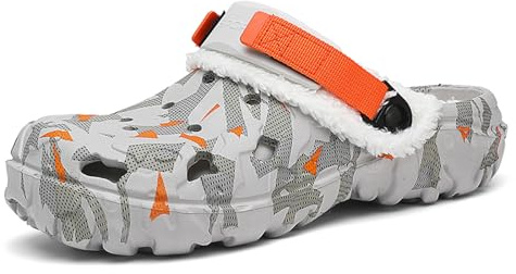 Zoccoli invernali da uomo con fodera calda – Pantofole Eva foderate in design mimetico con cinturino regolabile, antiscivolo e leggere, comode scarpe da esterno e da interno per autunno e inverno