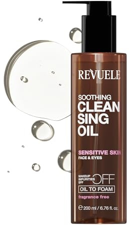REVUELE Olio Detergente Lenitivo – Struccante Viso & Occhi con Oli Naturali, Pelle Sensibile, Trasforma in Schiuma, Rimuove Trucco, Sebo e Residui di Solari, Idrata e Lenisce, 150 ml