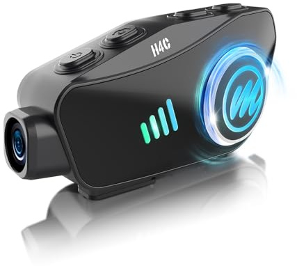 Moman Caméra Casque Moto, H4C【Caméra 1080P】 Kit Main Libre Moto Casque Scooter sans Fil avec Micro Carte 32G Grand Angle 120° AI Commande Vocale Réduction du Bruit Étanche