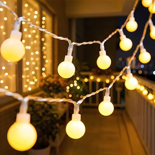 Kimuwote Ljusslinga, inomhusbatteri, 5 m (16,4 fot) 40 LED-kula, ljusslinga med timer, glob, ljusslinga för utomhus- och inomhus, rum, trädgård, balkong, bröllop, fest, camping, juldekoration (varmvit