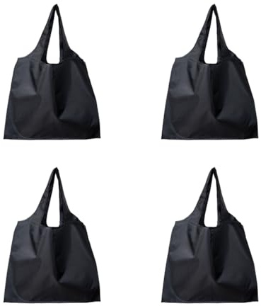 4 Bolsas de Compra Plegables Negras, Bolsas de Compra Reutilizables, Lavables y Robustas, Bolsa de Tela Grande con Bolsa de Transporte para Supermercado, Viajes y la Vida Cotidiana, Ecológicas y Livia