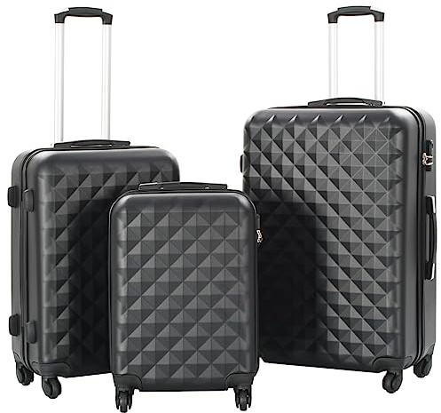 GeenYuu Carro rígido de 3 piezas negro ABS con candado TSA, 36-76 cm, 4 ruedas giratorias, asa telescópica, equipaje de mano ligero para vuelo, vacaciones, negocios y fines de semana