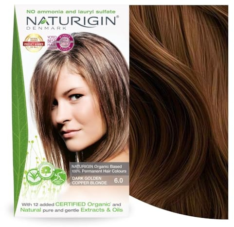 NATURIGIN Dark Blonde Hair Dye 6.0 | Permanent Hair Colour with Natural Ingredients | Ammonia Free | 100% Grey Coverage | Vegan | Rich Dark Caramel Blonde Colour | Silky-Soft Shine