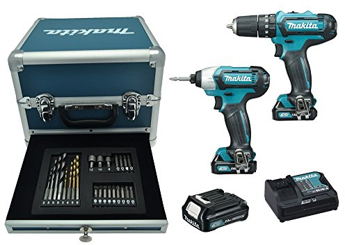 Makita CLX202SAX2 Trapano avvitatore con percussionne + avvitatore a massa battente + 24 accessori + 3 batteria 10,8V 2Ah Li