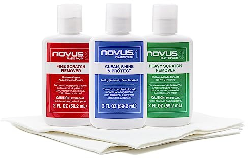 NOVUS-PK1-2 | Plastic Clean & Shine #1, Fine Scratch Remover #2, Heavy Scratch Remover #3 and Polish Mates Pack | 2 Ounce Bottles