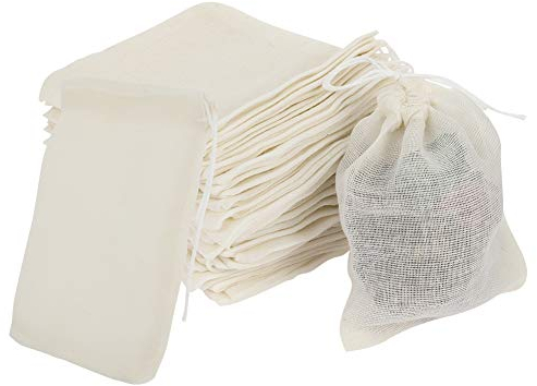 Yumi V 50-Piece Muslin Bags - 100% Cotton Drawstring Reusable Mesh Bags for Snacks, Spices, Tea, Coffee Filters, Crafts, Soap Nuts, Gifts