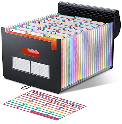 ThinkTex Dokumentenmappe A4 26 Fächer, Fächermappe Sortiermappe Bunte Datei Organizer Ordner, Schreibtisch Organizer/Aktentasche Mappe, Dokumententasche Aktenmappe Ordnungsmappe mit bunten Labeln