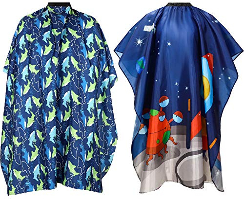 2 Pieces Kids Haircut Salon Cape Waterproof Hair Cutting Cape Children Hairdressing Apron Barber Gown Hair Cutting Shampoo Styling Capes for Kids Children (Dolphin and Rocket Pattern)