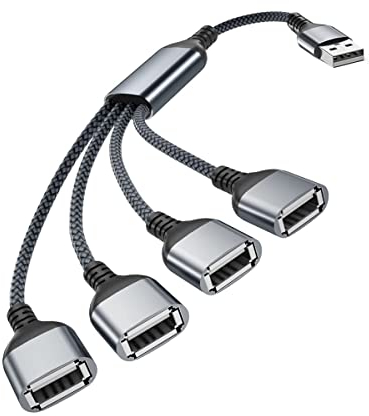 BASESAILOR Câble USB Répartiteur 4 Ports 0.3M,4 en 1 Type A Mâle vers Femelle Splitter Nylon Multi Cordon Multiple Porte Multiprise Extender Hub Chargeur Split pour Mac,PC,TV,Car,PS4 PS5,Xbox One X/S
