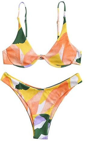 ZAFUL - Maillot de bain/bikini femme deux pièces avec armatures léopard croisé push-up taille haute, Bloc de couleur B-C, M
