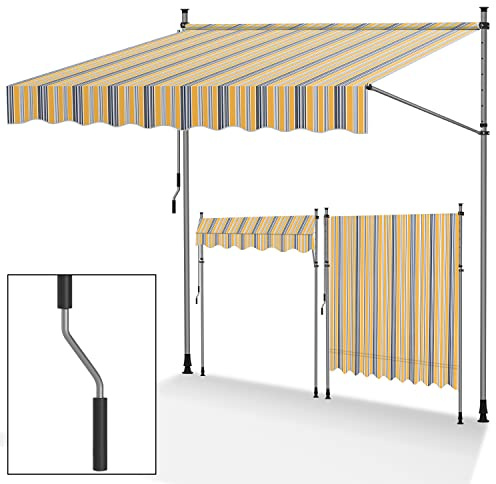 Jopassy klemmmarkise Balkon 200cm breit，Handkurbel klemmarkisse，ohne Bohren markise Balkon，Höhenverstellbare，UV-beständig und wasserdicht für Terrasse Balkon，Gelb-Blau