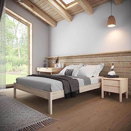 Hansales Holzbett 180x200 cm Lauli Scandi Style ohne Rollrost aus unbehandeltem hartem FSC® Birken Vollholz - über 350 kg - ohne Kopfteil - Kinderbett Jugendbett Gästebett