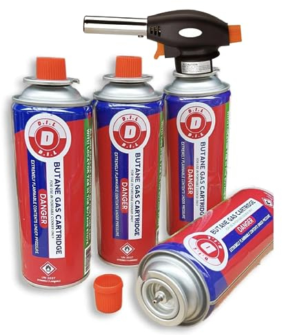 Blow Torch Butane Gas Kit Auto Ignition Flamethrower Kitchen Cooking Catering Creme Brulee Culinary Tart Tool BBQ Weed Burner (Blow Torch + 4 Gas Refills)