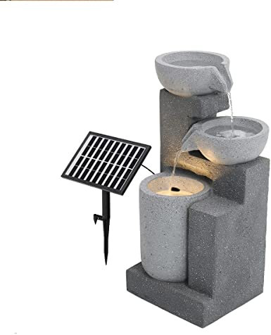 Fontaine d'eau de Jardin extérieure, 3 Bols en Cascade Solaire à LED, Fontaine d'ornement extérieur, Cascades sur Pied, fontaines pour la Maison et la Cour Decoration