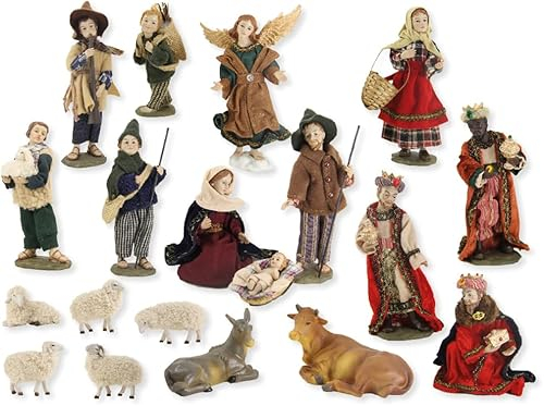 FADEDA 19 x krubba alpinsk, omklädningsfigurer/höjd: 40 cm/handmålad/detaljerade krubbfigurer – julbord, dekoration, krubbtillbehör