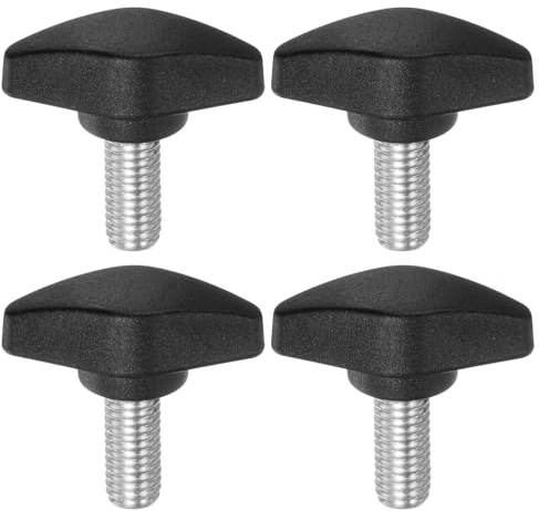 HARFINGTON 4pcs Tee Wing Knobs Thumb Screws M8 x 16mm Standard Male Thread Plastic T Knobs Handles Hand Clamping Knobs Grip Thumbscrew, Black