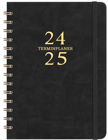 Kalender 2025 2026 - A5 Terminplaner 2025 2026 von Aug. 2025 bis Sep. 2026, Kalender 2025 2026 Buchkalender, Wochenplaner 2025 2026 mit Innentasche, Elastischer Verschluss, 21.3 x 14.7cm - Schwarz