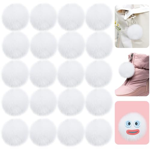 Bekecidi 20 PCS Faux Fur Pom Pom Balls, Fluffy Pom Poms with Elastic Loop Soft Plush Faux Rabbit Fur Pompoms for Hats Scarves Gloves Knitting Keychains Bags DIY Craft (White, 5cm)