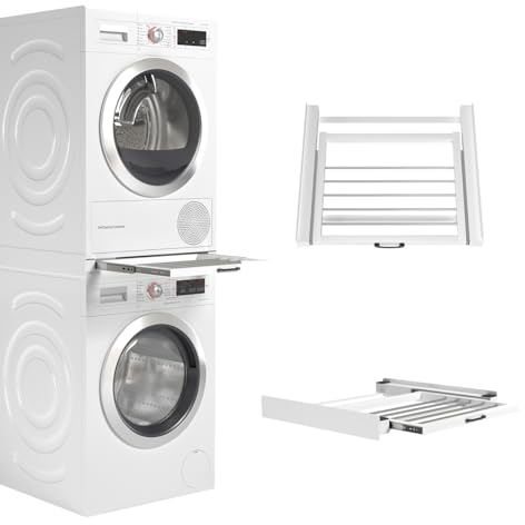 Wasophoogte Bandeja de Secado Extensible de Conexión para Lavadora/Secador, Kit de Unión Universal para Lavadora y Secadora, Kit Apilado Universal, Capacidad de Carga 100kg, RMBO0026