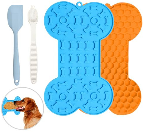 YIZWINS 2 Stück Leckmatte Hund mit Saugnapf,Schleckmatte Hund mit Silikonspatel und Bürste BPA-Frei, Schleckmatte Katze, Hunde Sachen für Hundebaden, Trainieren, Fellpflege & Krallenpflege