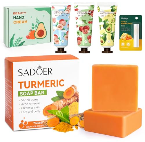 Turmeric Soap Natural Turmeric Acne Dark Spots Smooth Skin, Cleaning Moisturizing Erase Fine Lines,Firming,Handmade Pure Soap Bar For Face & Body Set