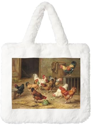 ESNAIUVCD Sac à main en peluche imprimé poule rôti - Sac à bandoulière pour femme - Sac fourre-tout en fourrure, blanc, Taille unique