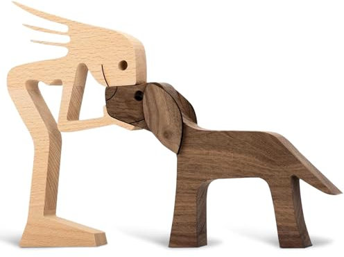 Statue de Famille en Bois Sculptée à la Main,Décoration en Bois pour Chiot,Figurines de Chien en Bois Artisanales,Ornement pour Maison,Bureau et Salon,Cadeau Créatif pour Amoureux des Chiens