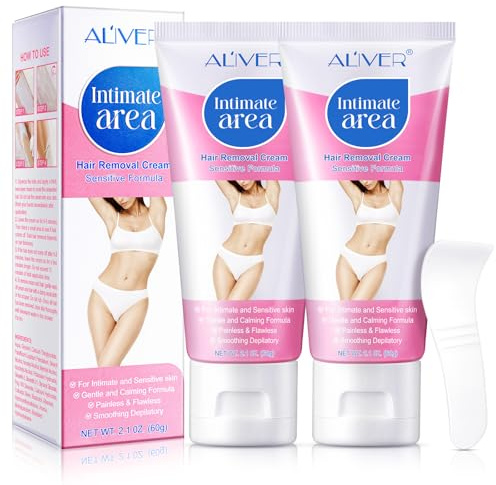 Intimate/Private Hair Removal Cream for Unwanted Hair Underarms, Private Parts, Pubic & Bikini Area, Painless Flawless Depilatory Cream Men Women, Sensitive Formula All Skin Types pack of 2 x 2.1 Oz
