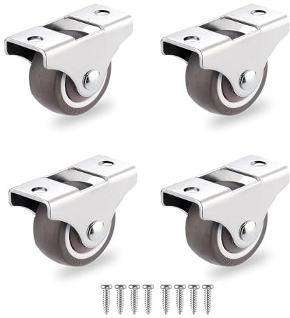 25 mm 40 kg – 4 petites roulettes sans meubles - Mini roulettes en caoutchouc souple avec plaque métallique - Roues rigides et non pivotantes en caoutchouc - Petites (50 mm, 4)