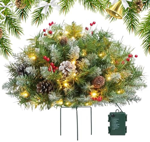 Christmas Planter Filler, Outdoor Christmas Planter Filler | 16 Inch Christmas Tree with Stand,50 LED Lights, Outdoor Illuminated Filler, Na Tree