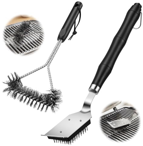 Set per la pulizia del barbecue, 2 pezzi spazzola per la pulizia del barbecue con raschietto in acciaio inossidabile, spazzola 3 in 1 per griglia e forno