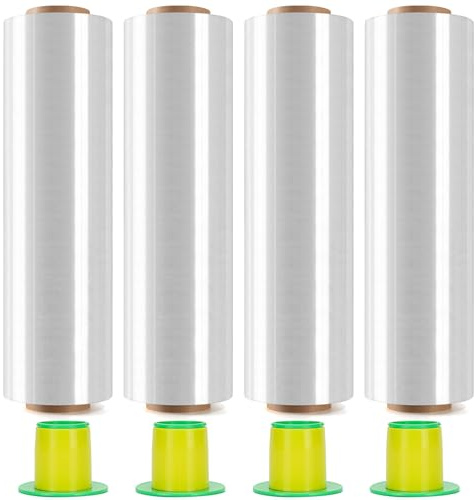 4 Rouleaux Film Étirable Transparent 400mmx250m Stable Résistant Palettes | Film étirable main noyau rotatif palettes. Stable résistant, idéal déménagement, stockage & expédition.
