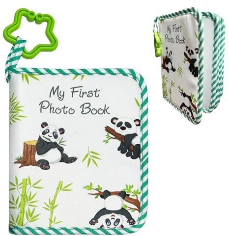 Baby Photo Album Soft Book with Hook Mirror, Baby's My First Photo Album Hold 17 Pcs 4X6in Photos Personalized Memory Photos Albums for Family Baby Newborn Toddler Boy Girl (Panda)