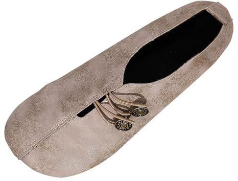 Generisch Baskets d'été pour femme - Ballerines plates en cuir - Élégantes - Avec boutons - Chaussures d'été légères à enfiler - Vintage - Chaussures de sport confortables