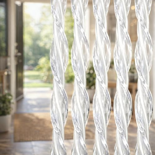 Tenda Antimosche per Porte e Balconi, Fili PVC Premium Trasparente Alta Densità, Modello Extra Fitto Anti Insetti Ventilata Luminosa, Asta Rinforzata Occhielli Inox - Luiselle Transparent 140x240