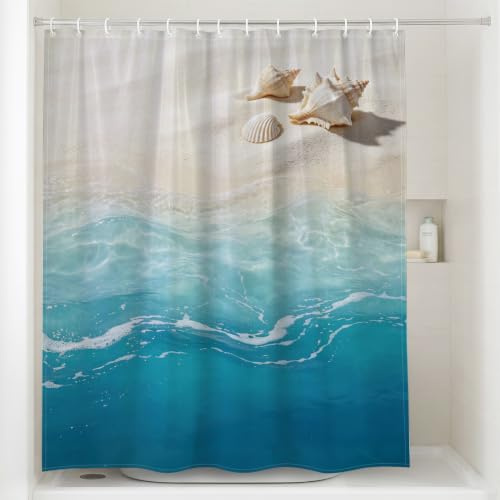 Xioabre Duschvorhang Strand, Duschvorhang Anti Schimmel, Wasserdicht Polyester Stoff Duschvorhänge für Badezimmer, Gartendusche, Hotel, Camping, Badezimmer Vorhang Mit 12 Haken, 180x180 cm