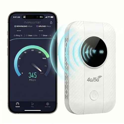 Router WiFi 5G Portátil Ultraligero – hasta 14h de Autonomía (Batería 2100mAh), Conexión para 10 Dispositivos, Compatible con Todos los Operadores, Seguridad WPA2, Ideal para Viajes y Teletrabajo