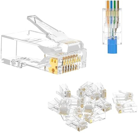 VCE Paquete de 25 Conectores RJ45 CAT6, 8P8C Pasante Chapados en Oro Clavija RJ45 Pass Through, Compatible con T568A/T568B